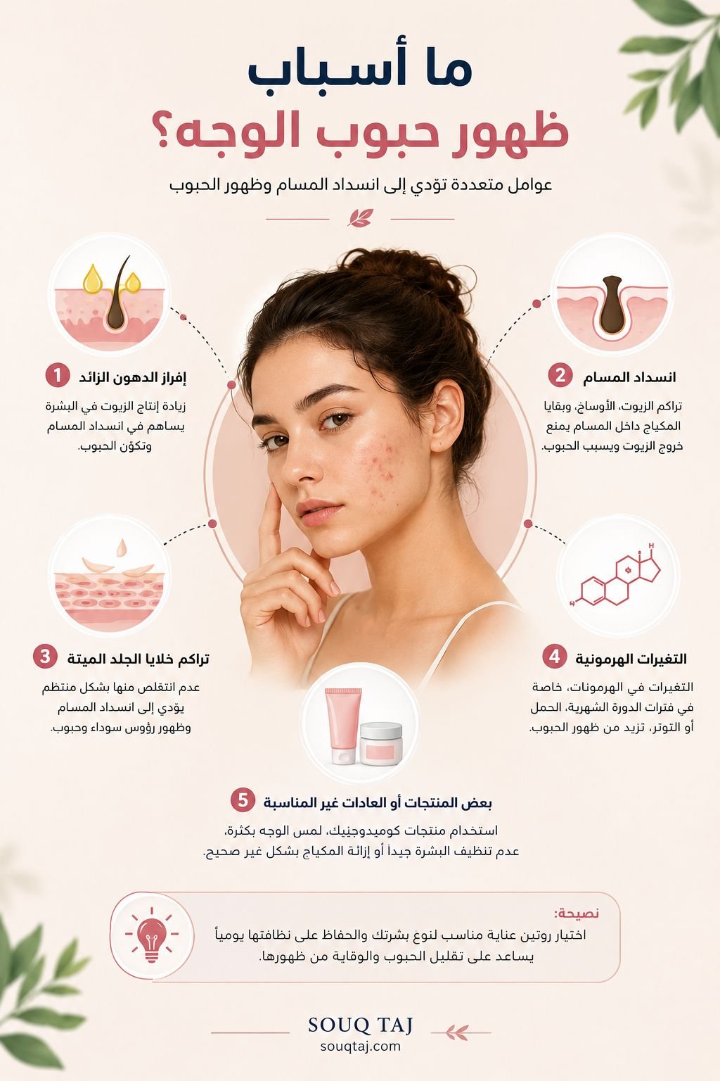 أسباب ظهور حبوب الوجه وحب الشباب وانسداد المسام