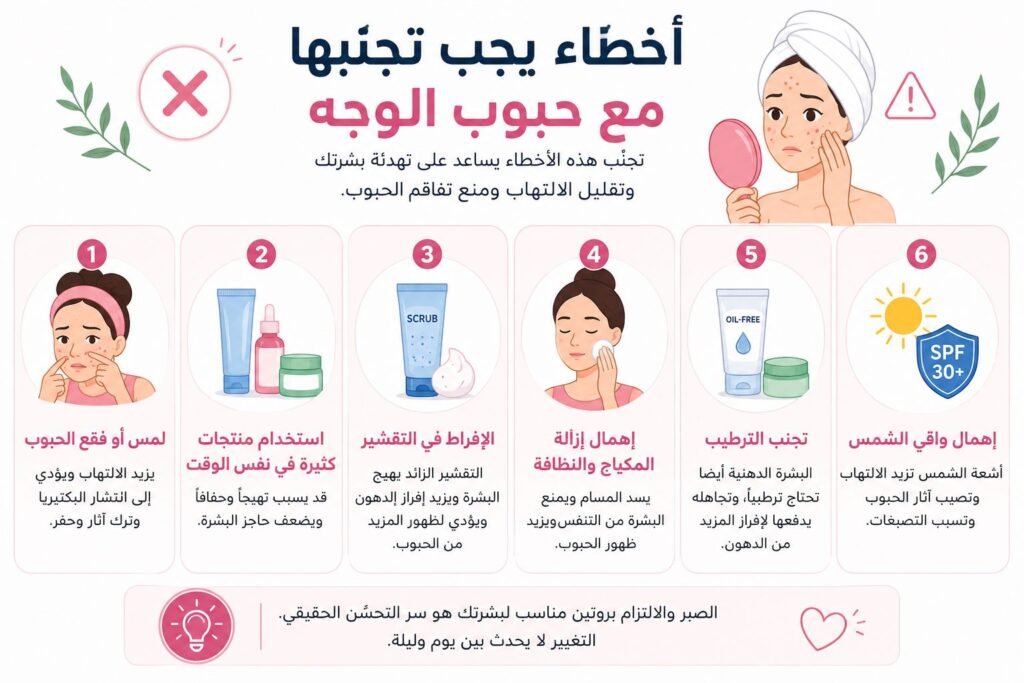 أخطاء يجب تجنبها مع حبوب الوجه والبشرة المعرضة للحبوب